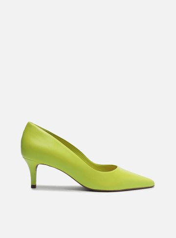 Scarpin Verde Couro Salto Médio Bico Fino