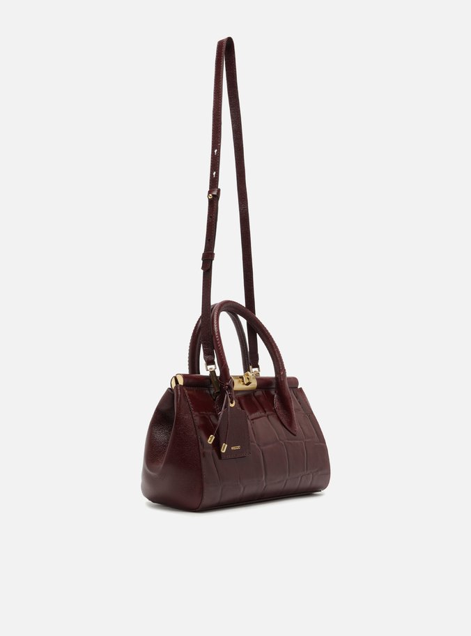 Bolsa Tote Vinho Couro Maxi Croco Média
