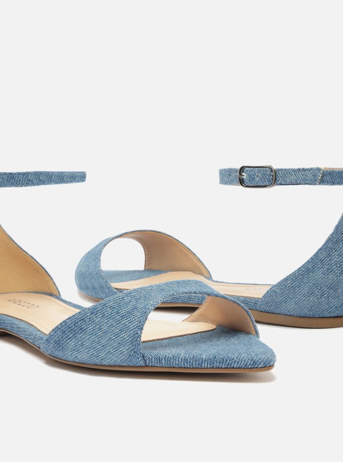 Sandália Rasteira Azul Denim Bico Fino