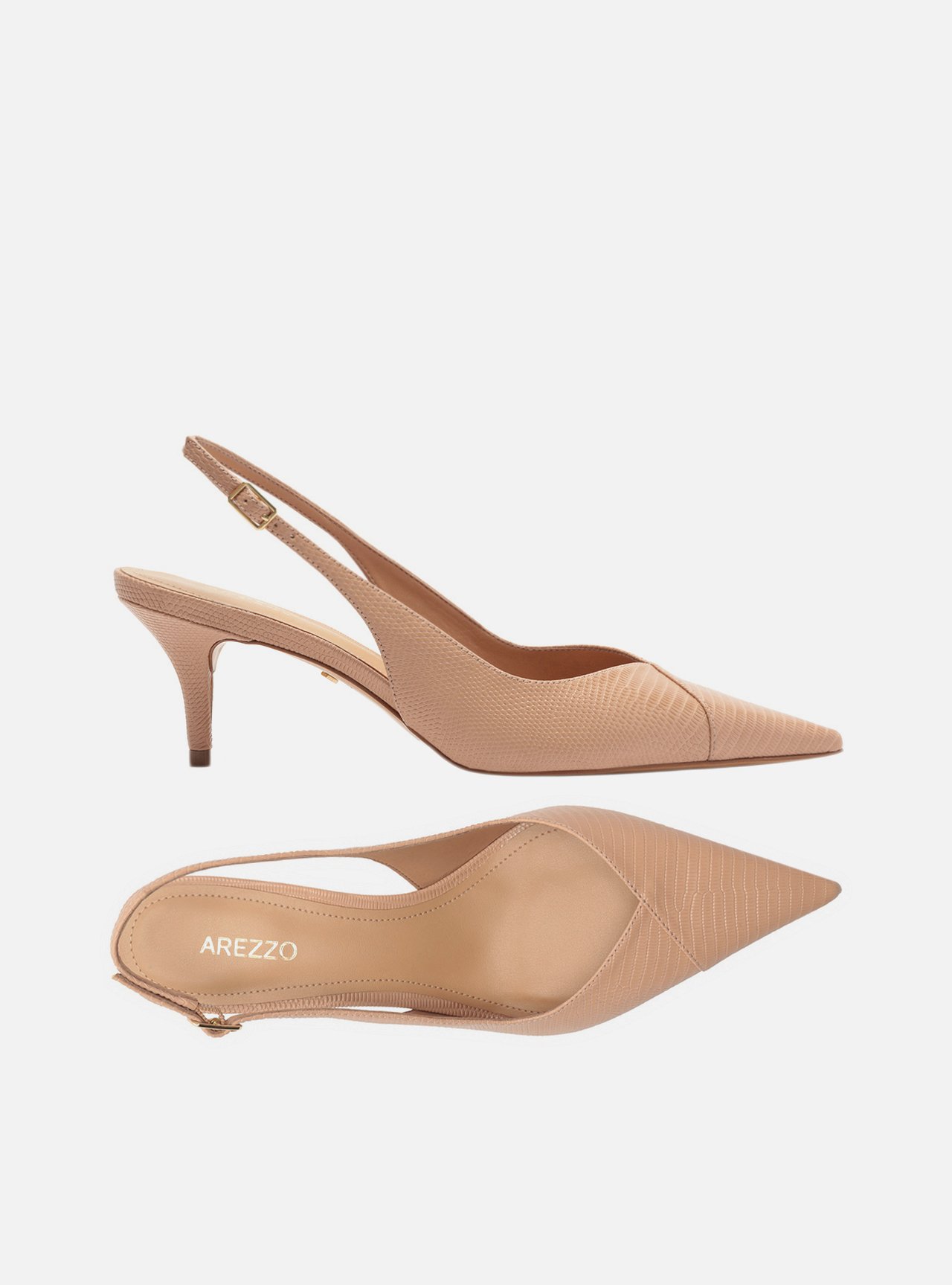 Scarpin Bege Lizard Salto Kitten Slingback — foto 5