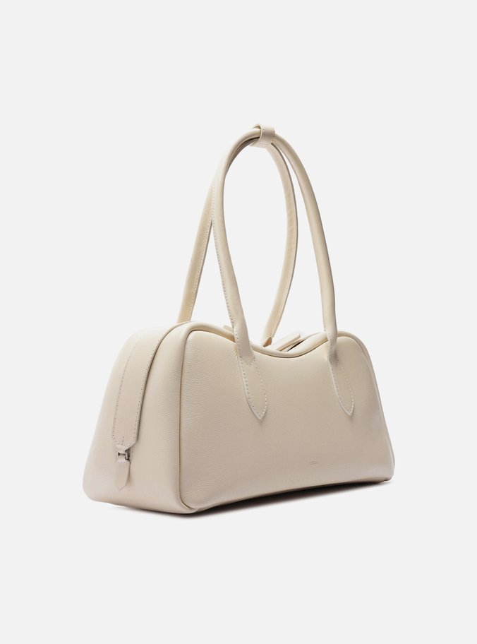 Bolsa Bowling Branca Couro Grande Zíper Duplo