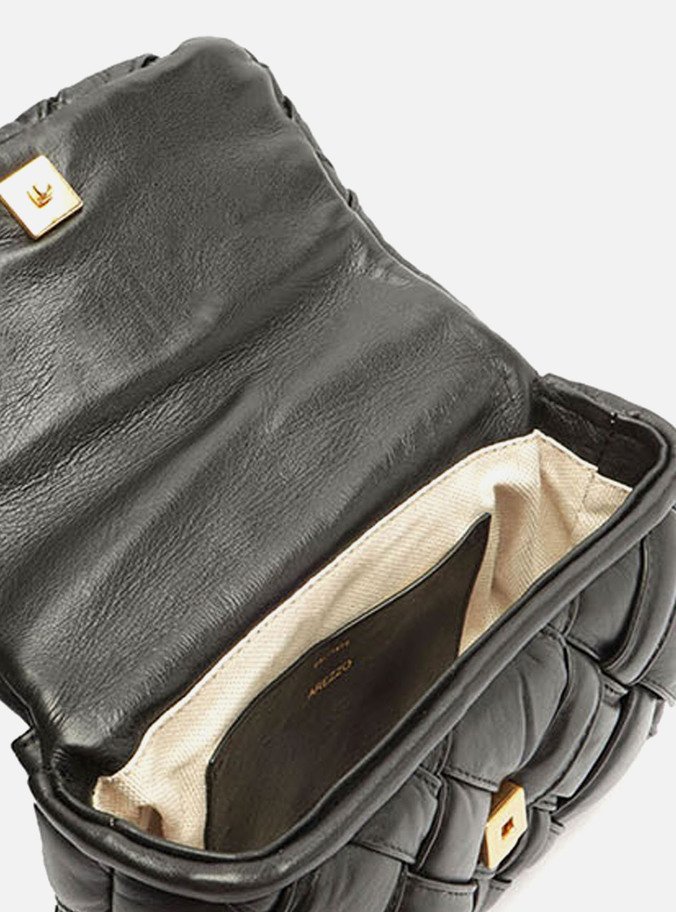 Bolsa Tiracolo Preta Couro Tressê Pequena