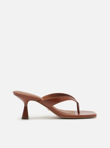 Tamanco Marrom Couro Salto Fino Flip Flop
