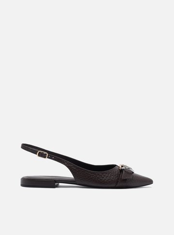 Sapatilha Marrom Couro Textura Slingback Fivela