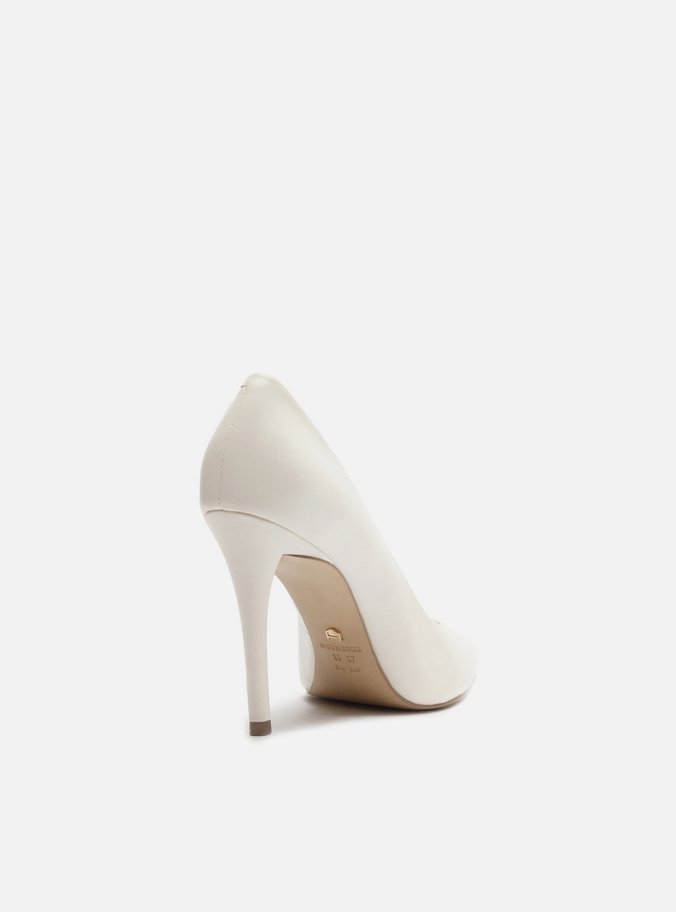 Scarpin Branco Couro Salto Alto Fino Monocolor