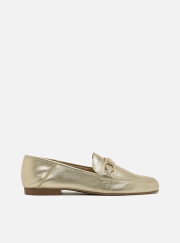 Mocassim Dourado Couro Bridão