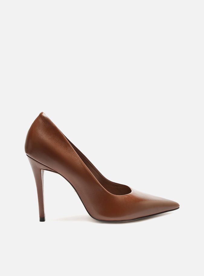 Scarpin Marrom Couro Salto Alto Fino