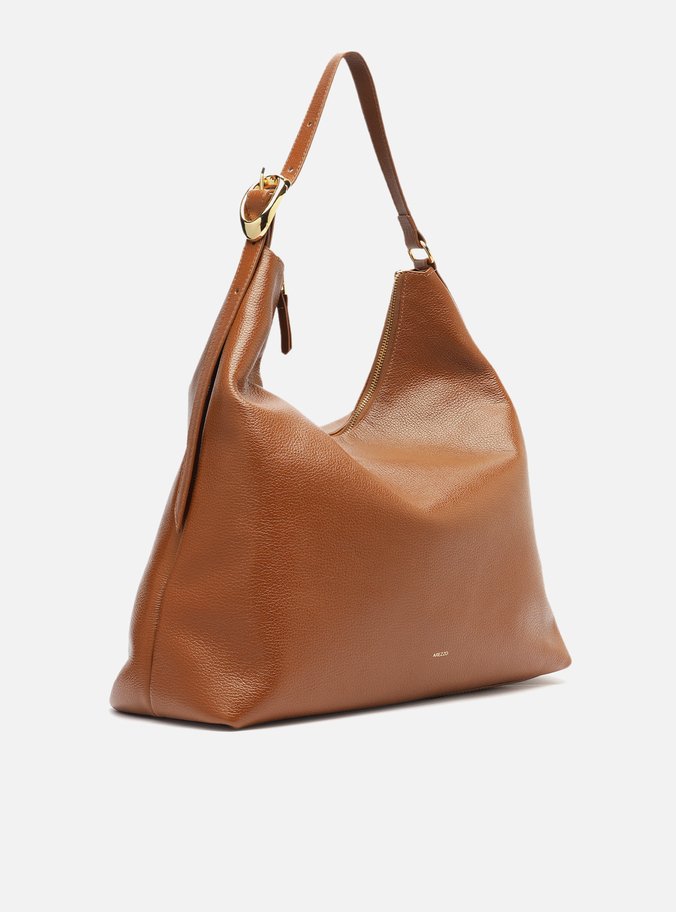 Bolsa Hobo Marrom Couro Grande Básica