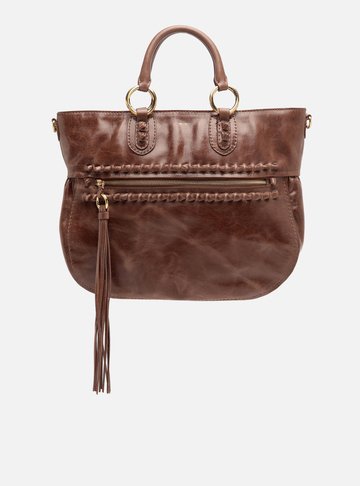Bolsa Tote Marrom Couro Estonado Grande Bolso
