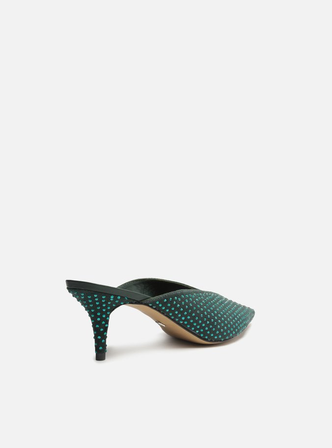 Mule Verde Camurça Salto Fino Strass