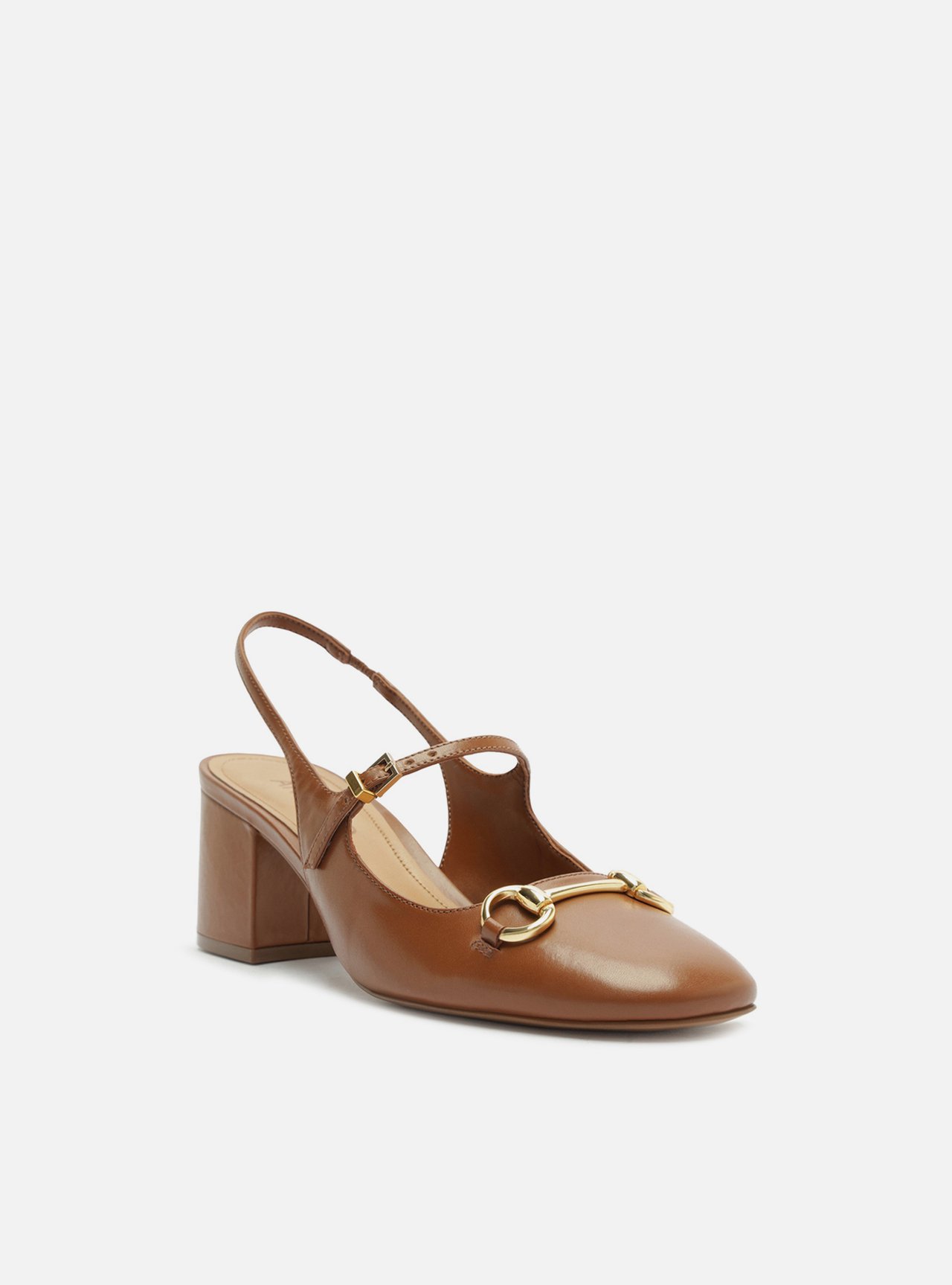 Scarpin Marrom Couro Salto Bloco Bridão Slingback — foto 2