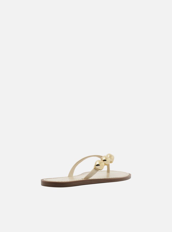 Rasteira Branca Couro Flip Flop Metais