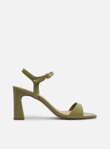 Sandália Verde Couro Salto Médio Flare