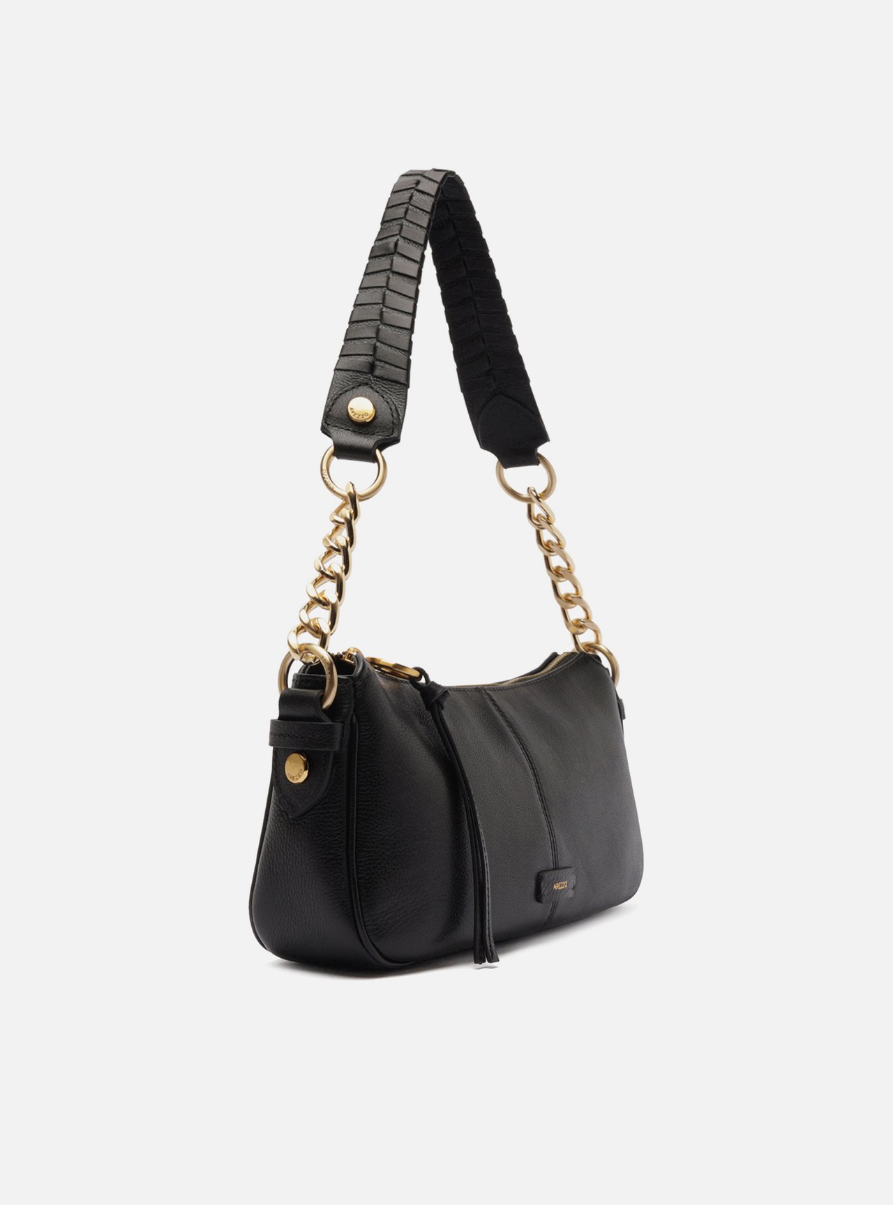 Bolsa Shoulder Preta Couro Média Costura Corrente — foto 5