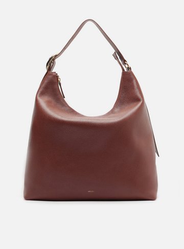 Arezzo — Bolsa Hobo Marrom Escura Couro Grande Fivela Oval