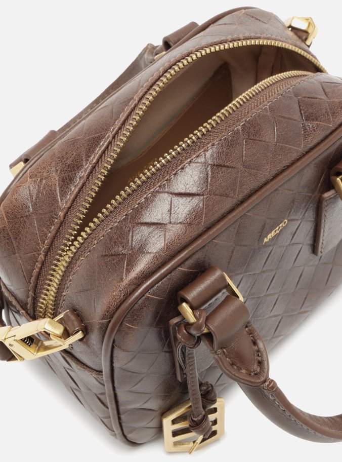 Bolsa Bowling Marrom Couro Tressê Pequena