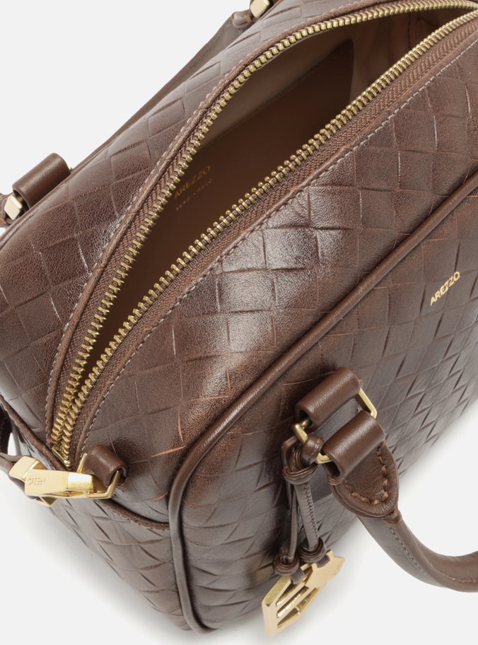 Bolsa Bowling Marrom Couro Tressê Média