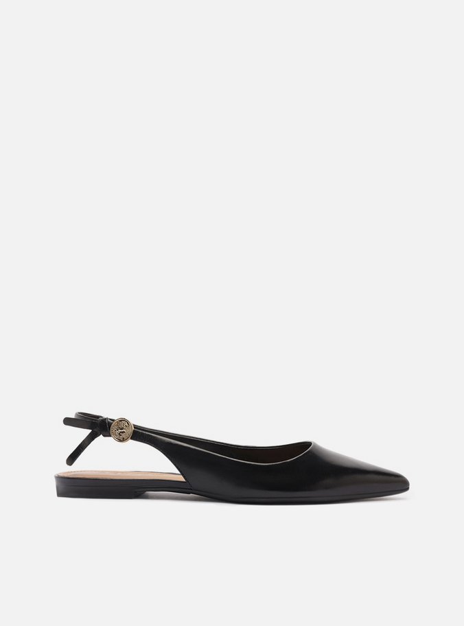 Sapatilha Preta Couro Slingback Metal Heritage