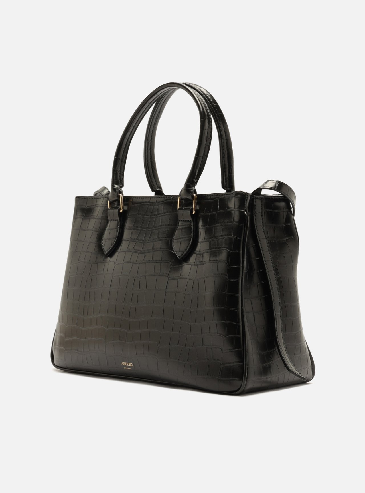 Bolsa Tote Preta Média Croco Metais — foto 2