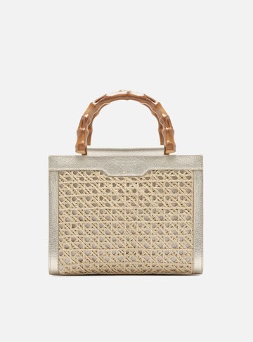 Bolsa Tote Dourada Couro Palha Isla Média