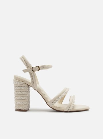 Sandália Off-White Salto Alto Cordão Bicolor