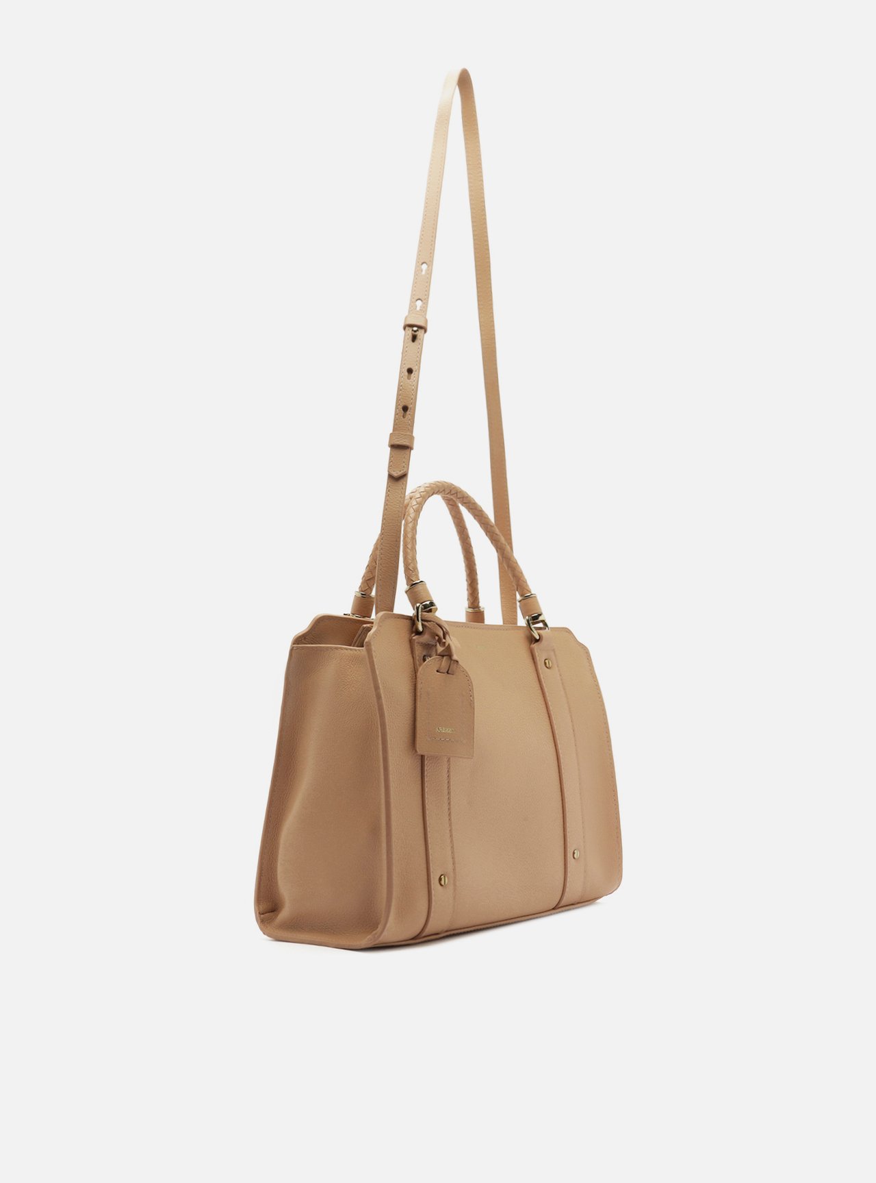 Bolsa Tote Nude Couro Grande Alça Trançada — foto 5