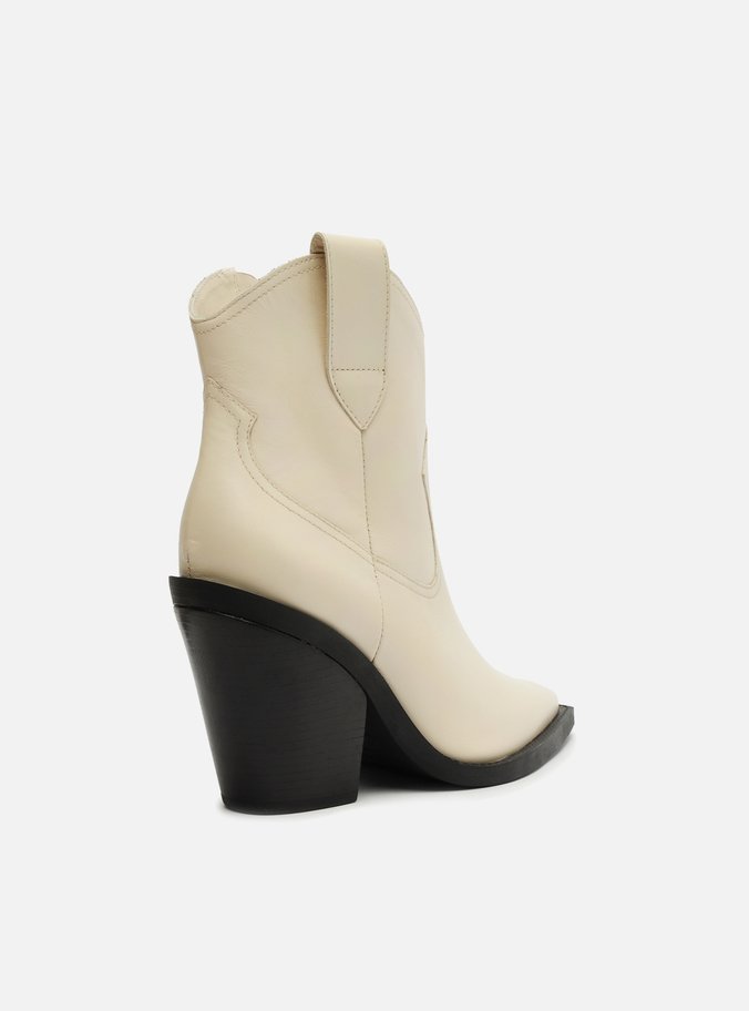 Bota Off-White Couro Cano Curto Bloco Western