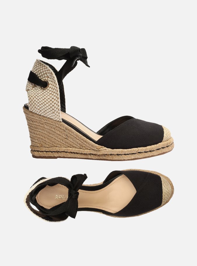 Sandália Espadrille Preta Lona Amarração