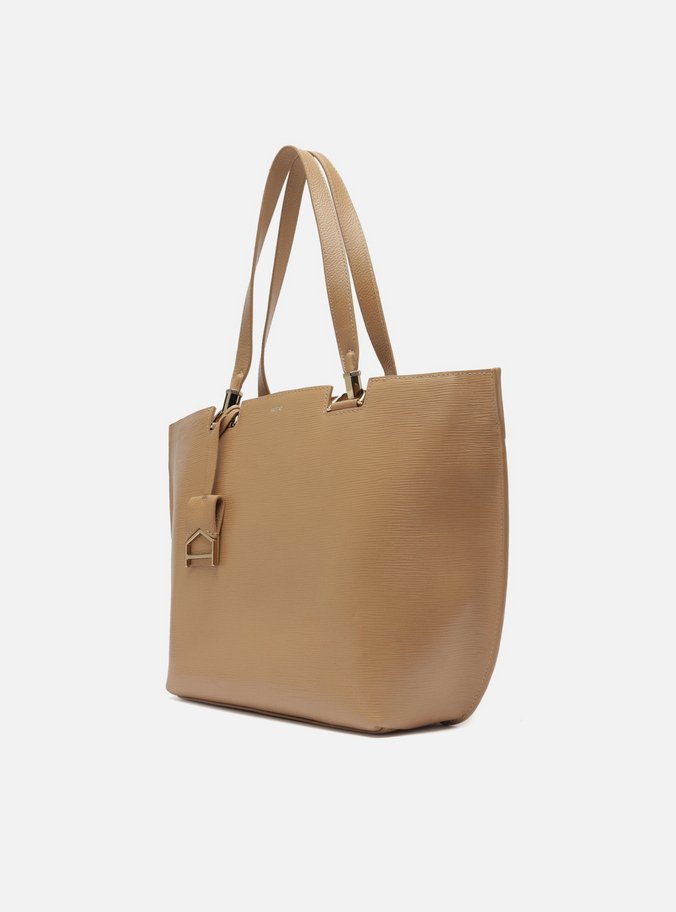 Bolsa Shopping Bege Couro Abraccio Grande