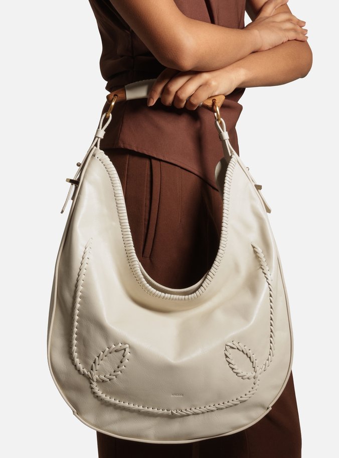 Bolsa Hobo Off White Couro Grande Tressê