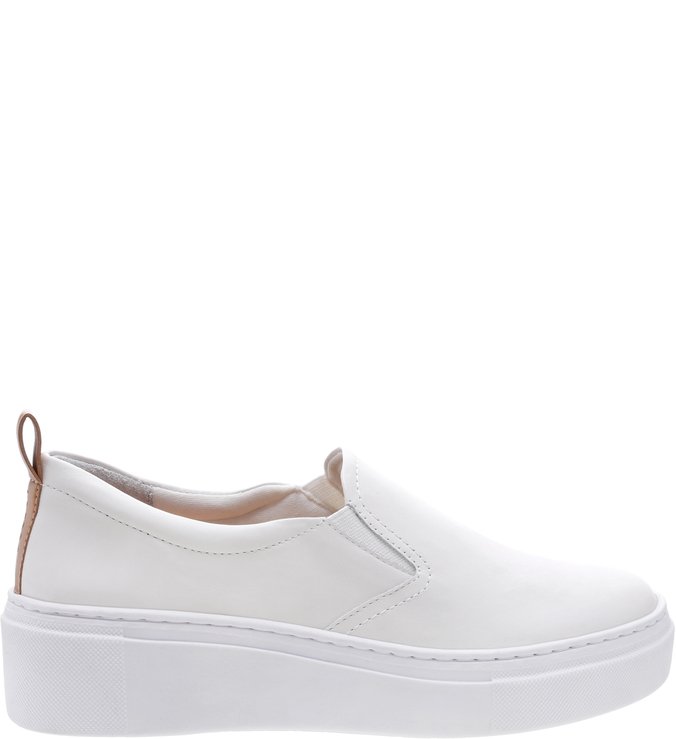 Tênis Slip On Couro Flatform Elástico Branco