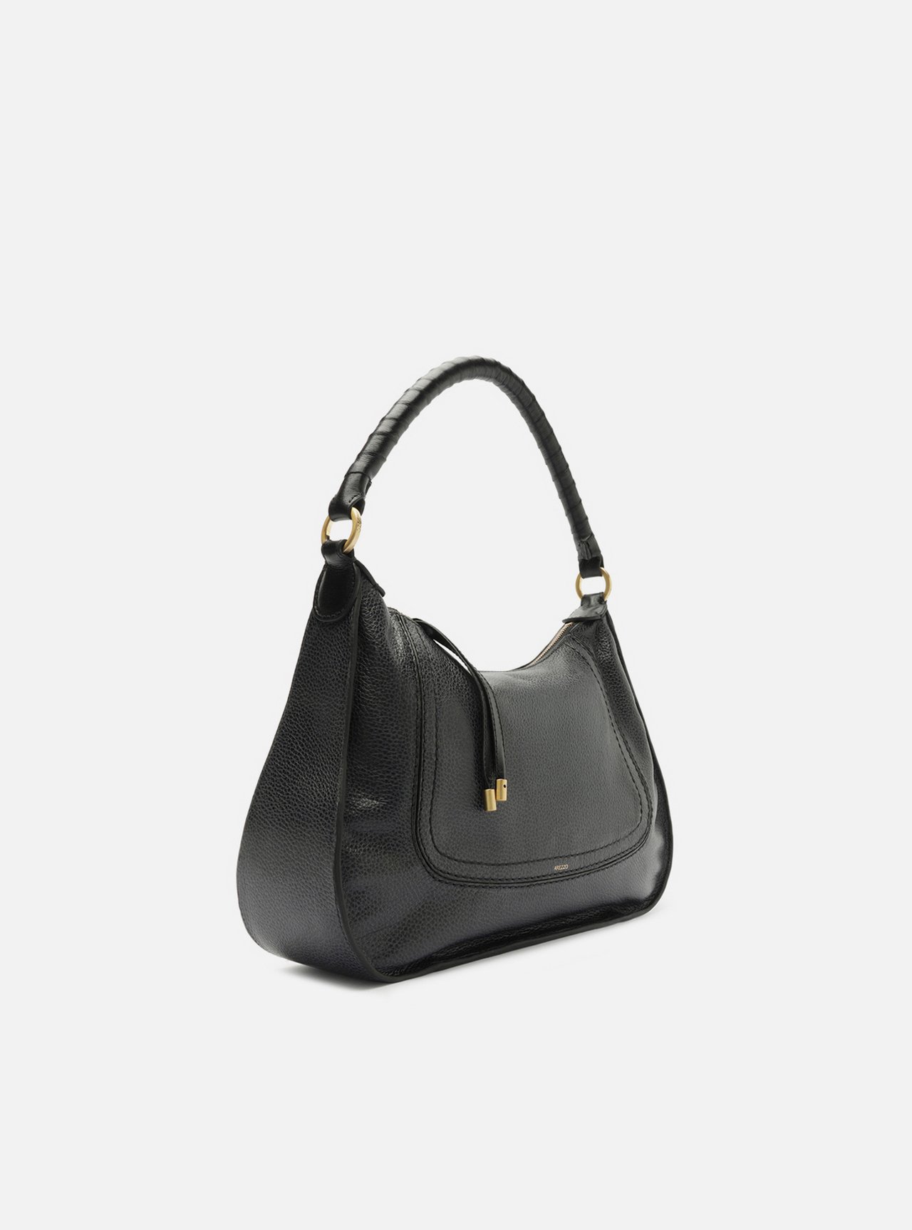 Bolsa Hobo Preta Couro Média Alça Trançada — foto 5