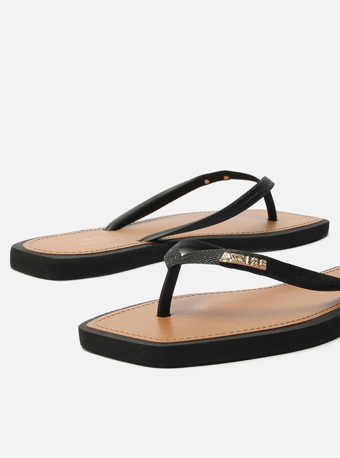 Chinelo de Dedo Preto Square Palmilha Marrom