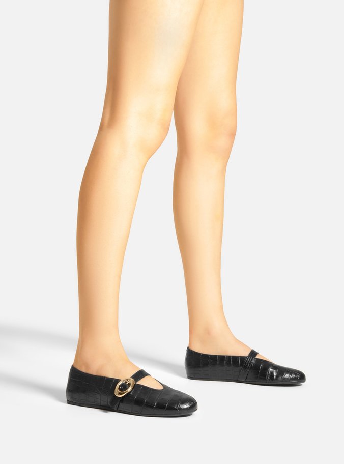 Sapatilha Preta Croco Fivela Maxi