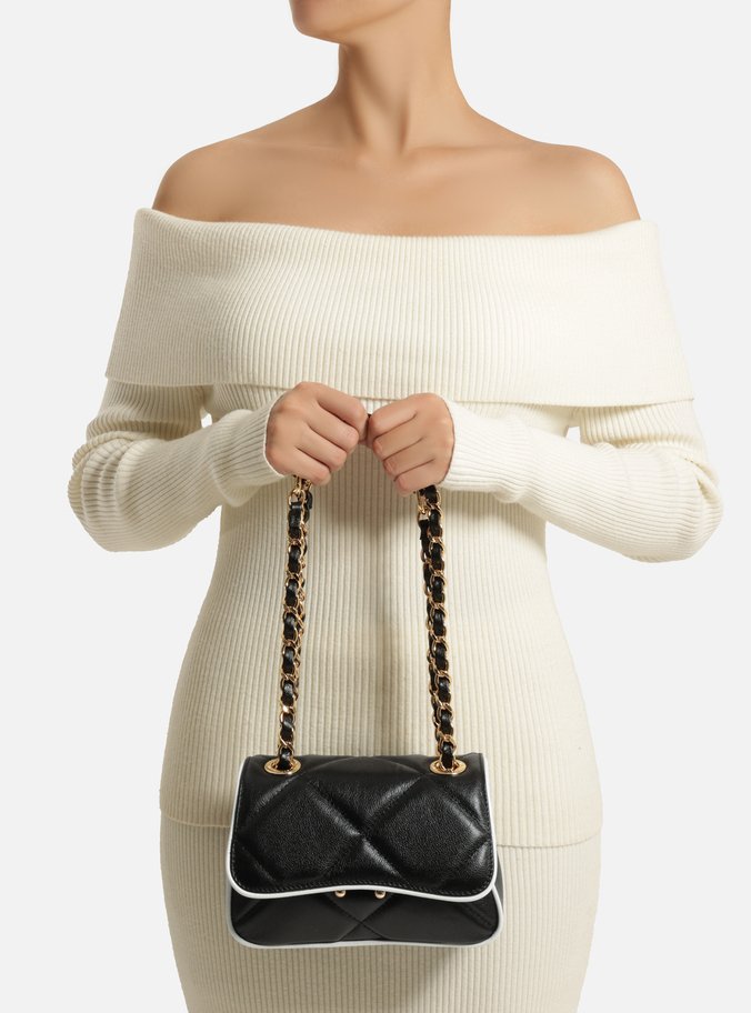 Bolsa Tiracolo Preta Couro Mizz Pequena Duo