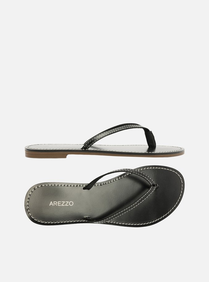 Rasteira Preta Flat Flip Flop Pesponto