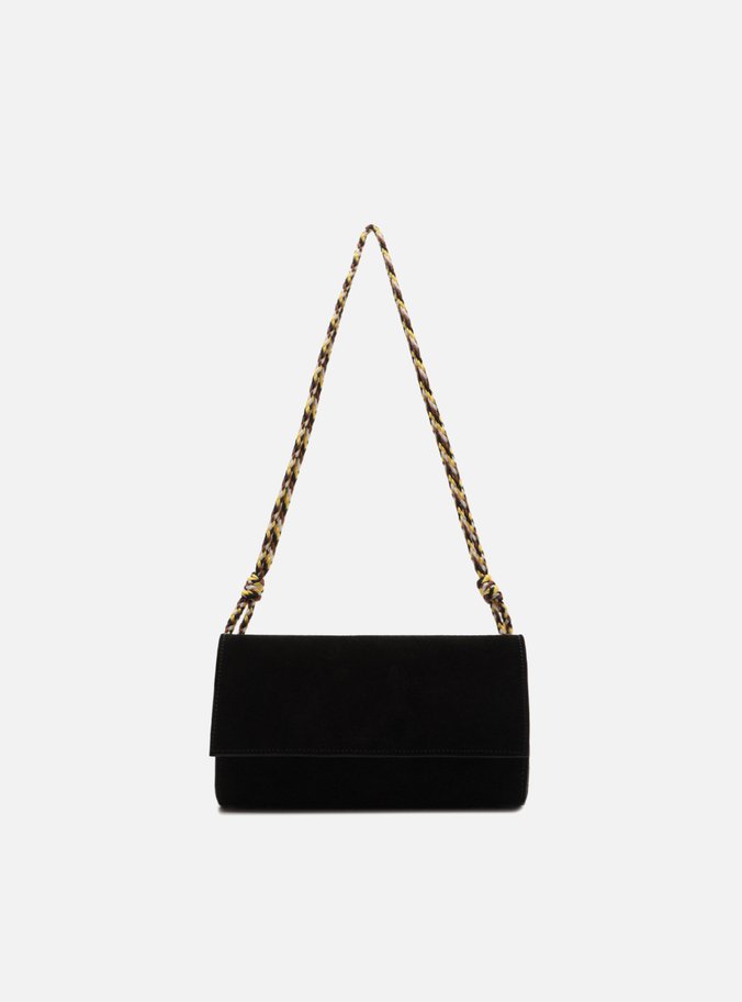 Bolsa Clutch Camurça Preta Alça Trançada