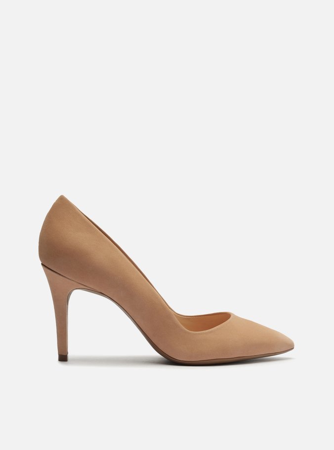 Scarpin Nude Nobuck Salto Fino Bico Fino