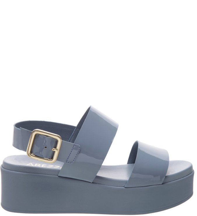 Sandália Verniz Plataforma Reto Médio  Vintage Blue