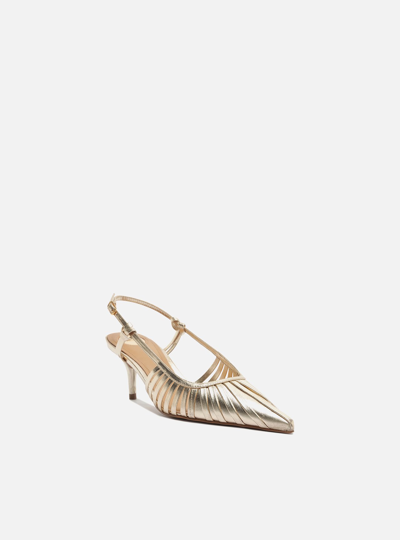 Scarpin Dourada Salto Fino Fivela Slingback — foto 2