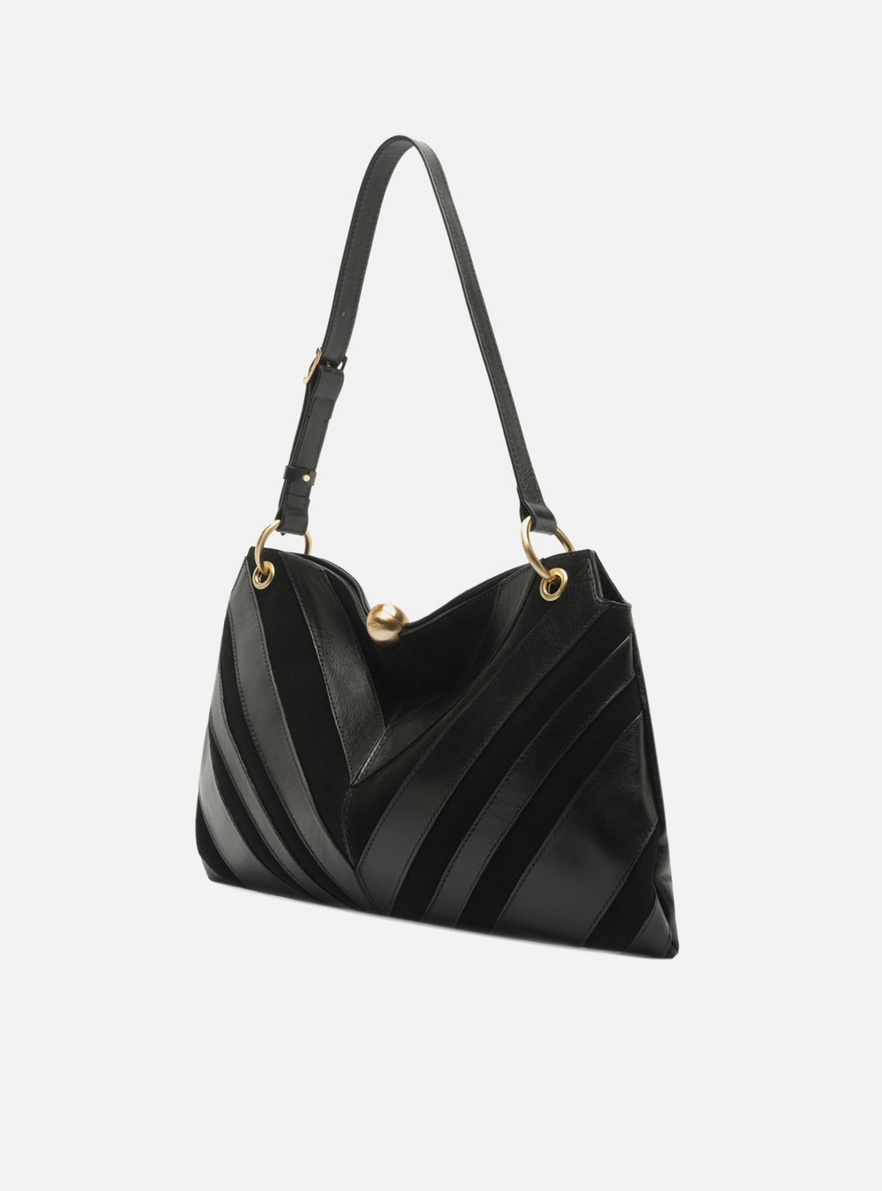 Bolsa Shoulder Preta Couro Camurça Grande Esfera — foto 2