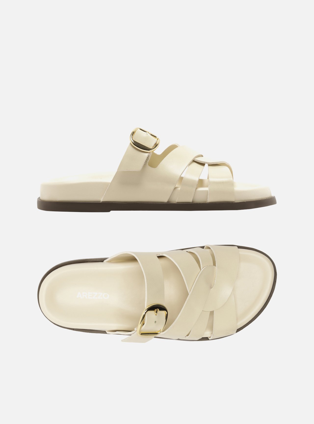 Sandália Papete Off White Couro Fivela Dourada — foto 5