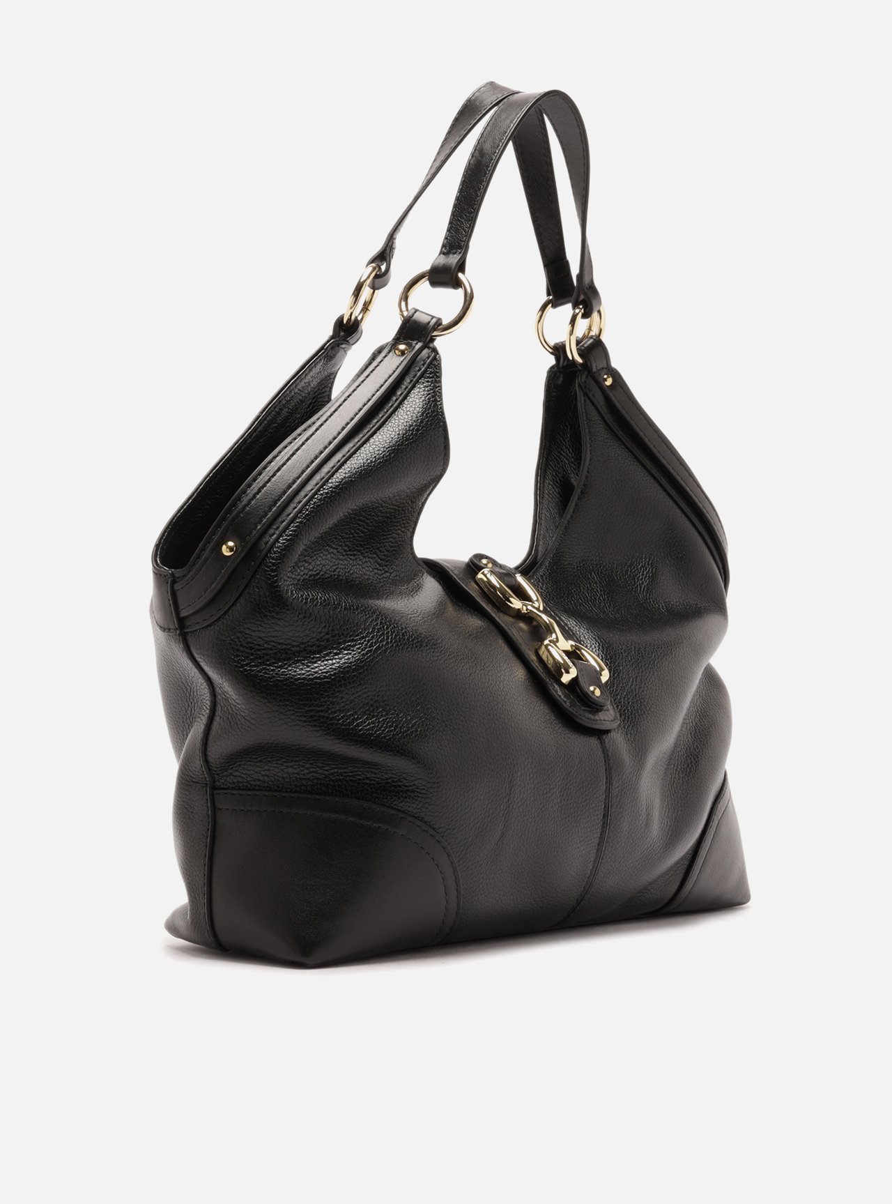 Bolsa Hobo Preta Couro Grande Metais — foto 5