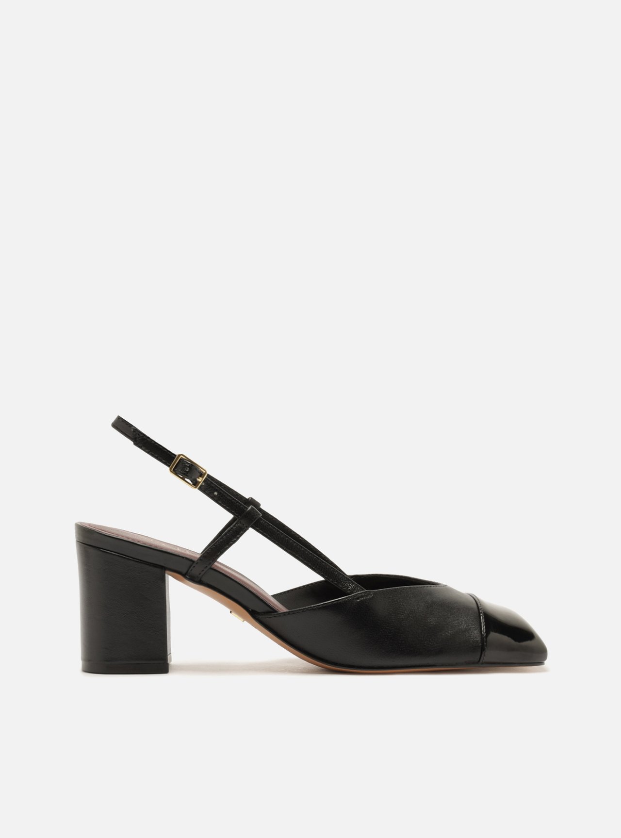 Scarpin Preto Verniz Salto Bloco Slingback — foto 1
