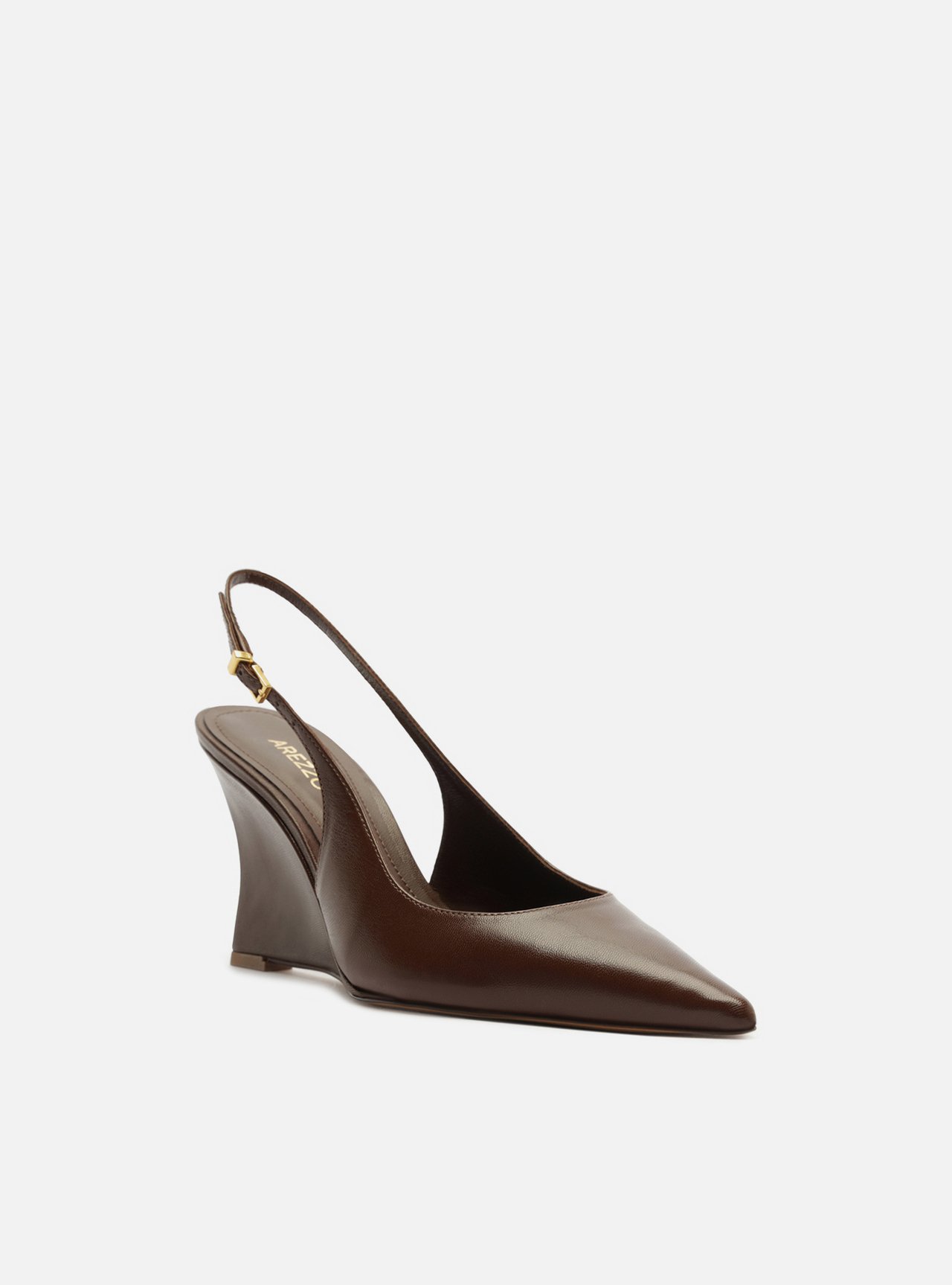Scarpin Marrom Couro Salto Alto Anabela Slingback — foto 2