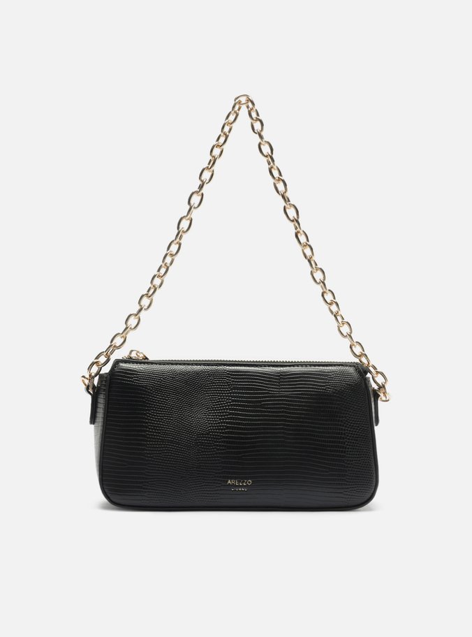 Bolsa Tiracolo Marrom Média Croco Corrente Dourada