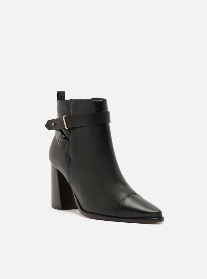 Bota Preta Couro Cano Curto Salto Bloco