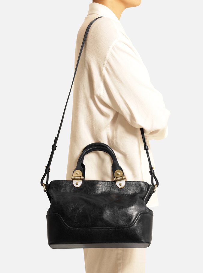 Bolsa Tote Preta Couro Natural Média Metais