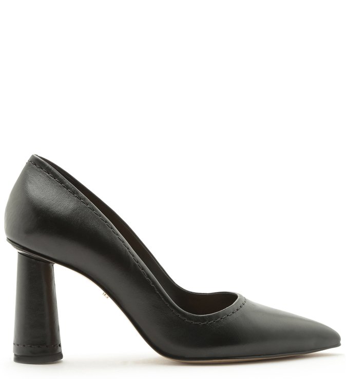 Scarpin Couro Salto Médio Bico Fino Preto