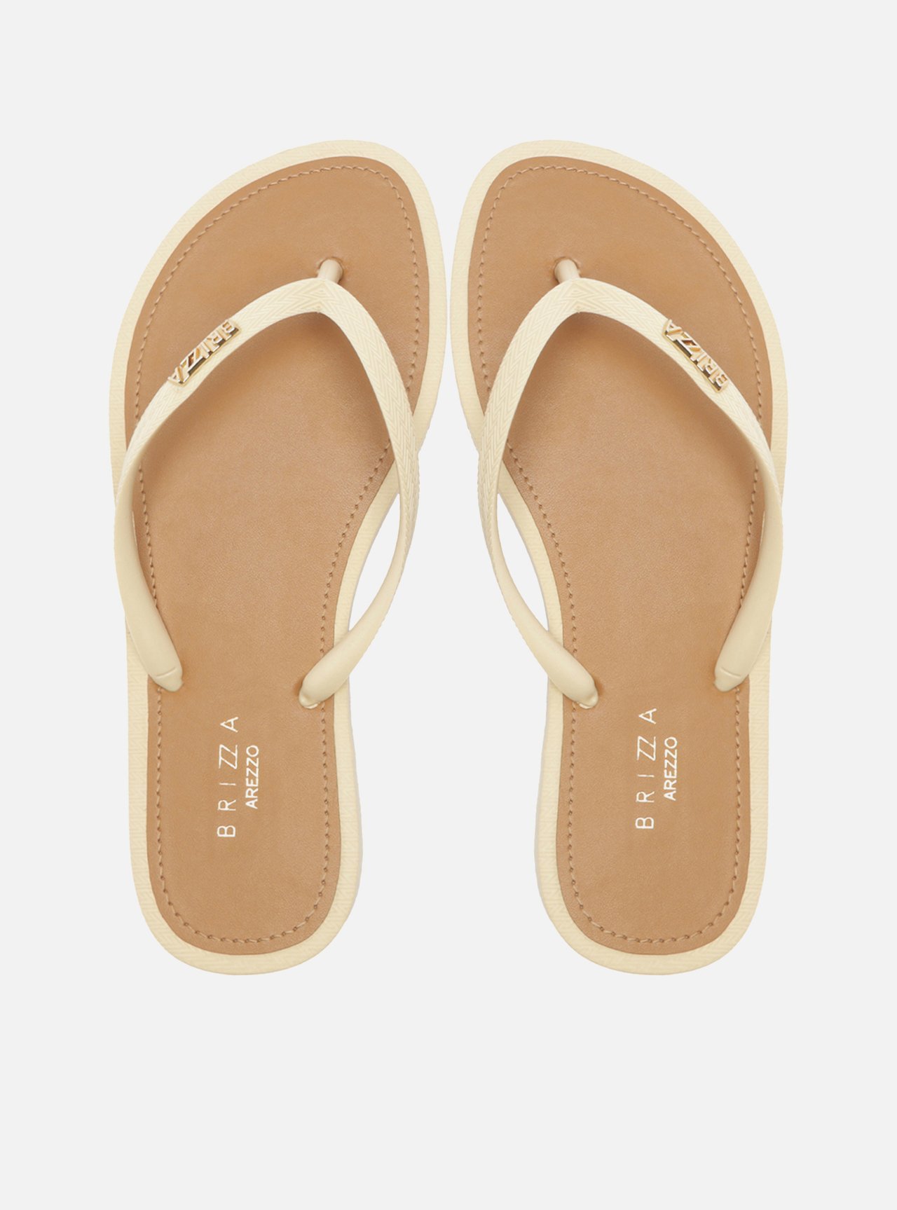 Chinelo de Dedo Tiras Off-White Palmilha Marrom — foto 1